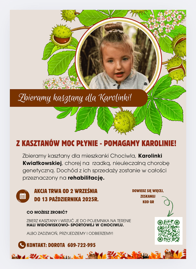 KASZTANY DLA KAROLINKI – ZBIERAMY W CAŁEJ GMINIE I POZA NIĄ!